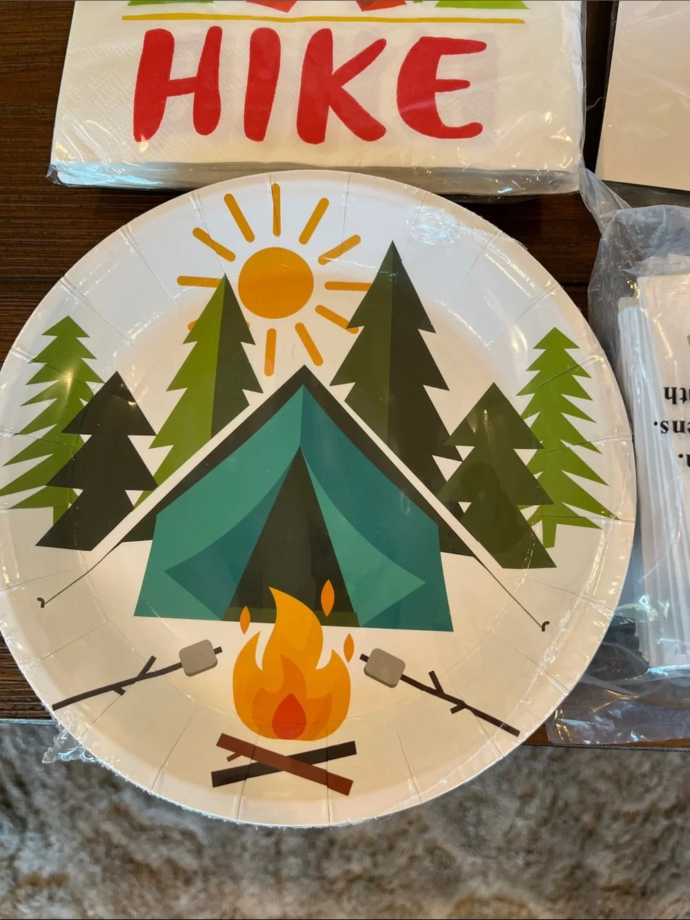 NWT Camping Party Disposable Tableware Set - Green/Orange Adventure Theme